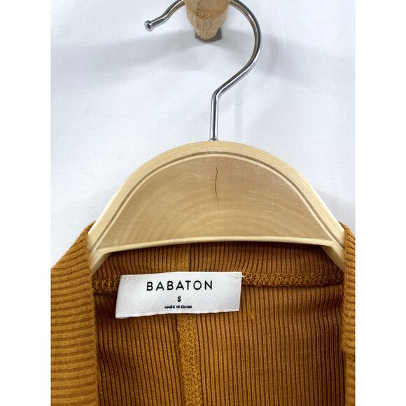 Aritzia Babaton mustard Ribbed Mock neck long sleeve - Picture 2 of 4